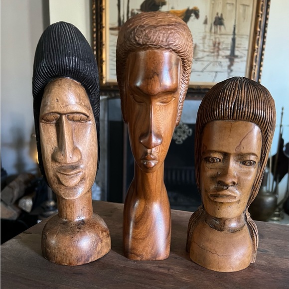 Jamaican Art Vintage 8s Jamaican Wood Carved Figurinesbusts Poshmark
